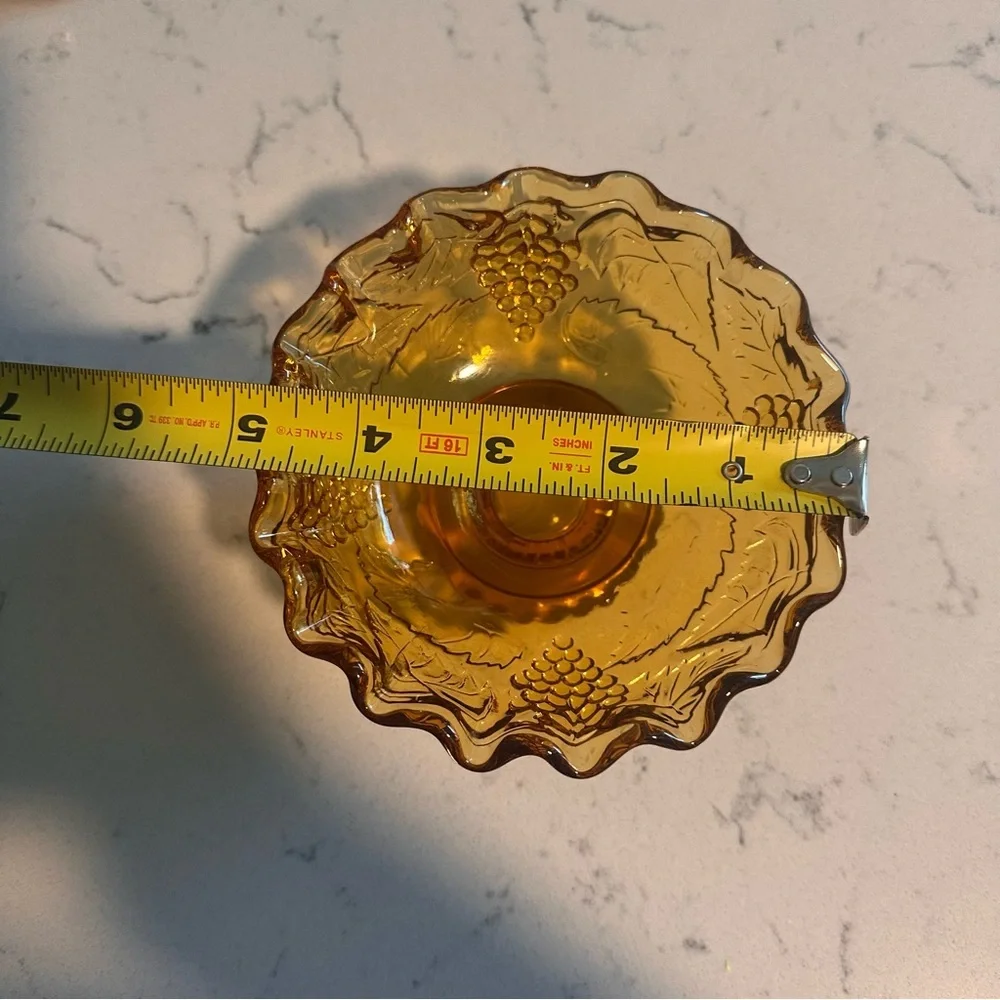 Vintage Indiana Amber Glass Grapevine Embossed Pedestal Candy Dish - Picture 7 of 8